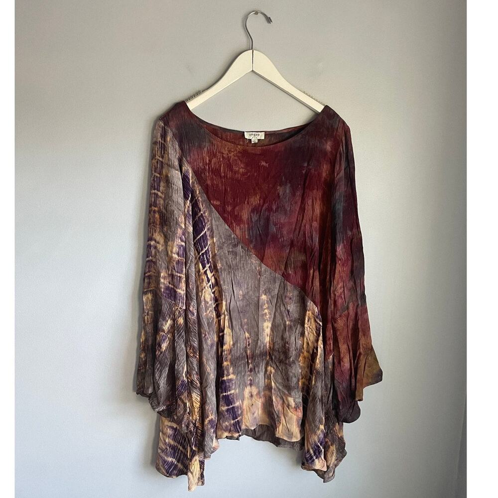 Umgee Tunic Lagenlook Boho Art to Wear Burnout Tie Dye Bell Sleeve Large NWOT